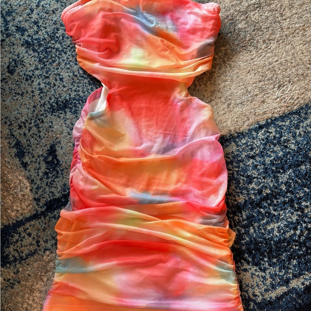 Vibrant Tie-Dye Strapless Dress